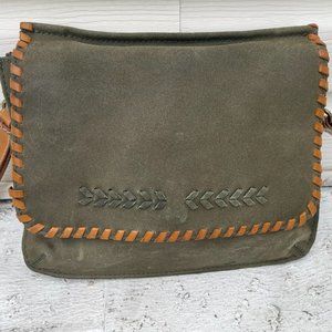 Nino Bossi Women Handbag Genuine Leather Green Suede Brown Strap Cross Body Bag